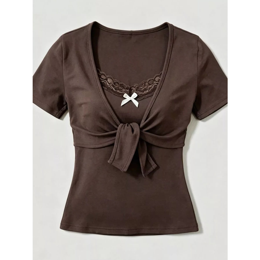 Lace Trim Bow Detail T-Shirt Apparel and Accessories