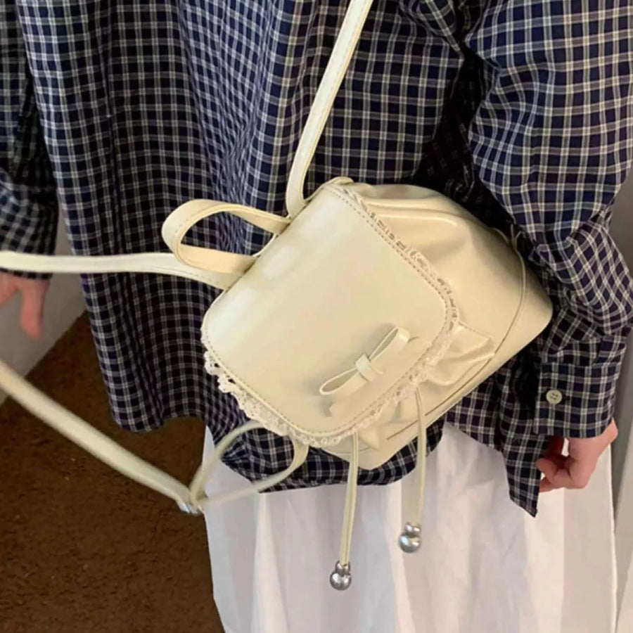 Lace Trim Bowknot Backpack Bag Gray/white / ONESIZE Apparel and Accessories
