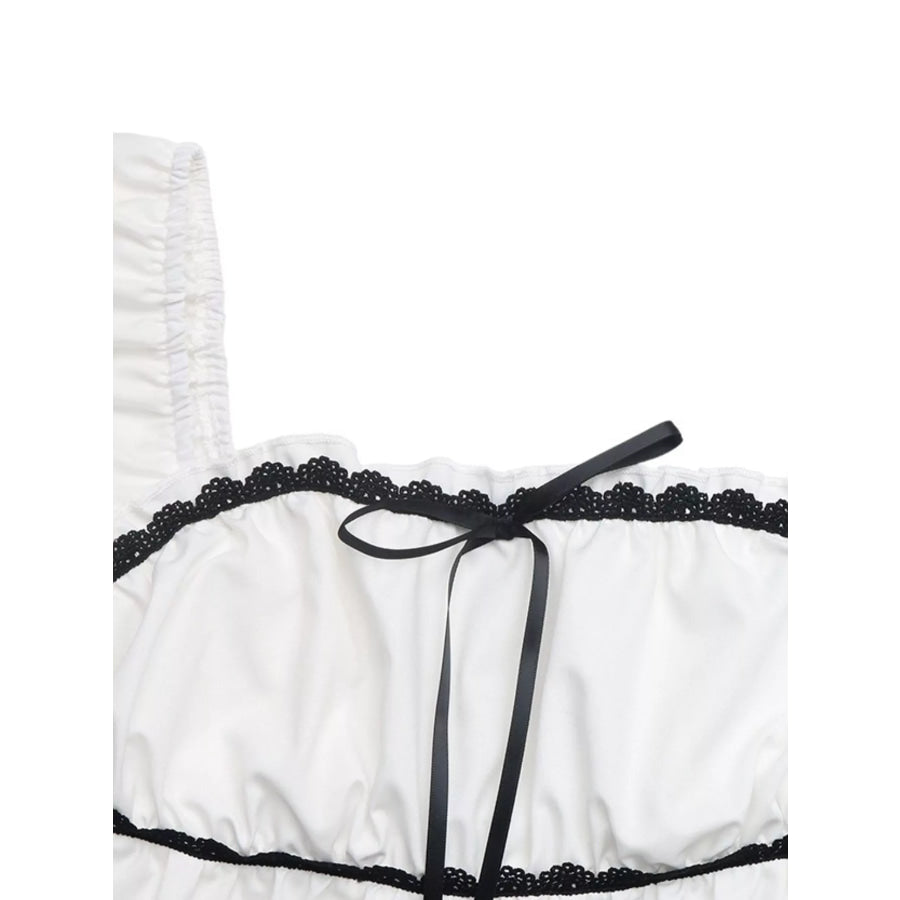 Lace Trim Bowknot Short Sleeve Blouse Apparel and Accessories