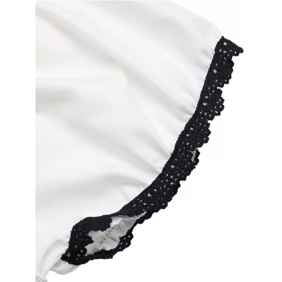 Lace Trim Bowknot Short Sleeve Blouse Apparel and Accessories