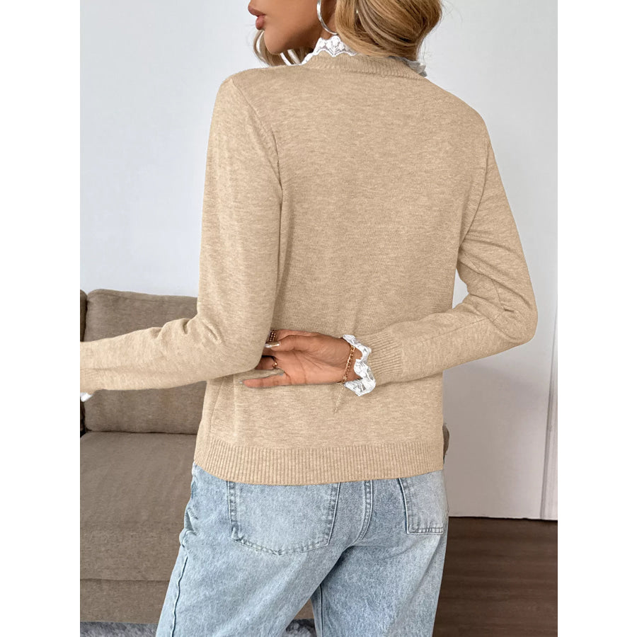 Lace Trim Button Detail Sweater Apparel and Accessories