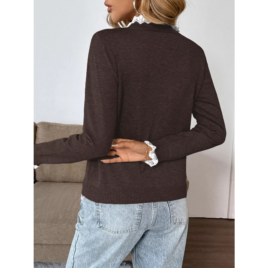 Lace Trim Button Detail Sweater Apparel and Accessories