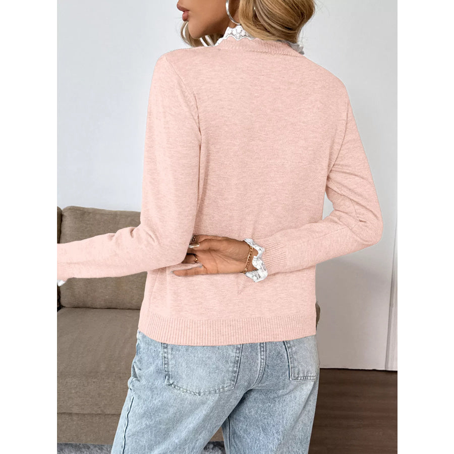 Lace Trim Button Detail Sweater Apparel and Accessories