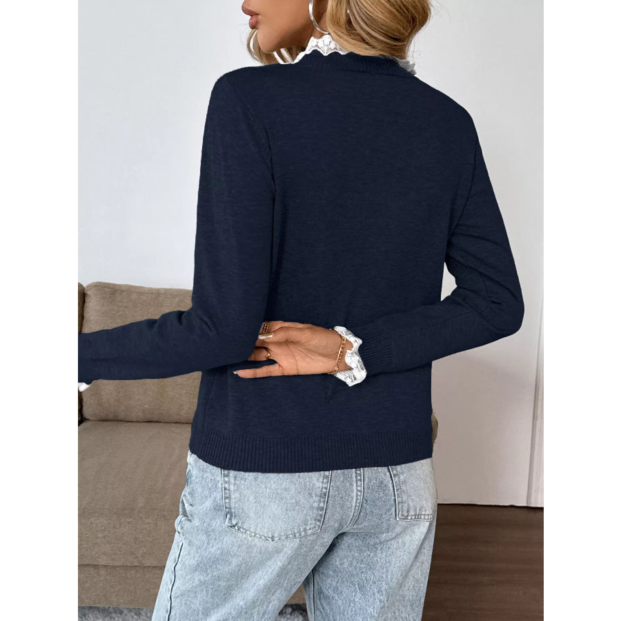 Lace Trim Button Detail Sweater Apparel and Accessories