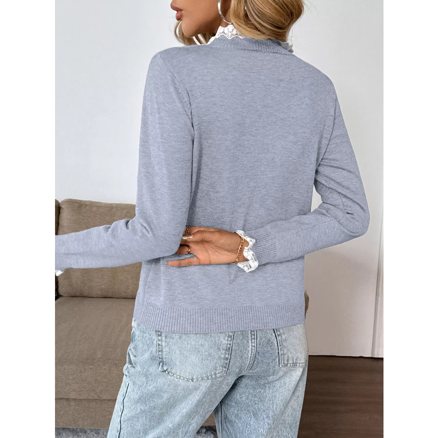 Lace Trim Button Detail Sweater Apparel and Accessories