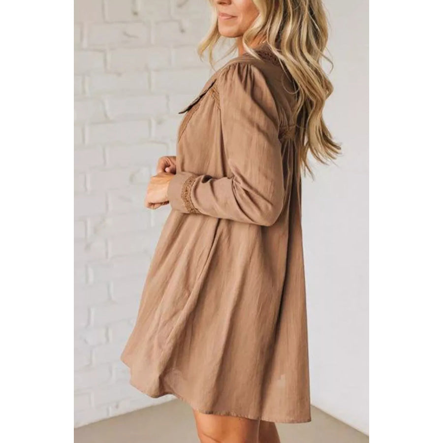 Lace Trim Button-Down Mini Dress Apparel and Accessories