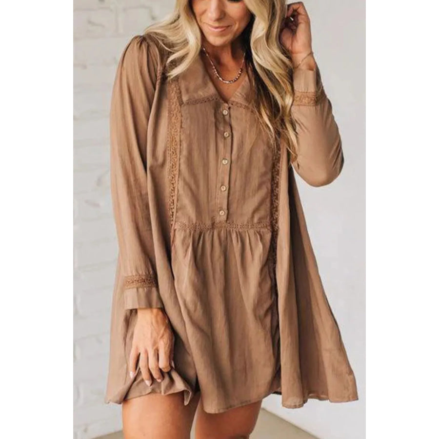 Lace Trim Button-Down Mini Dress Apparel and Accessories