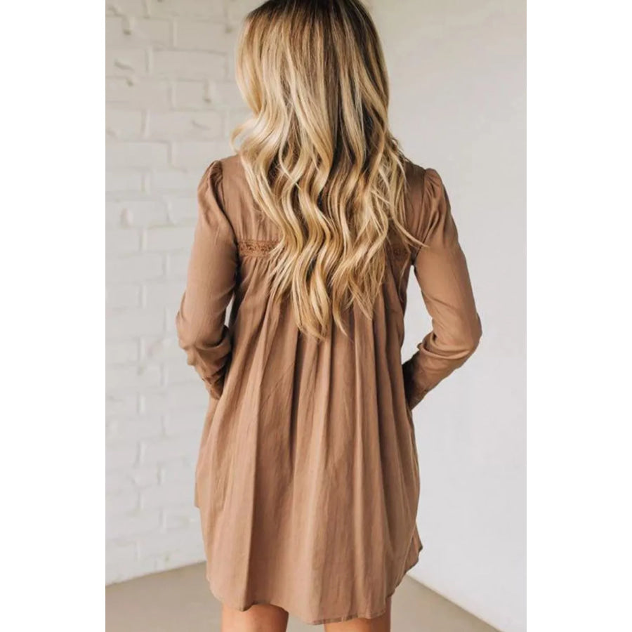 Lace Trim Button-Down Mini Dress Apparel and Accessories