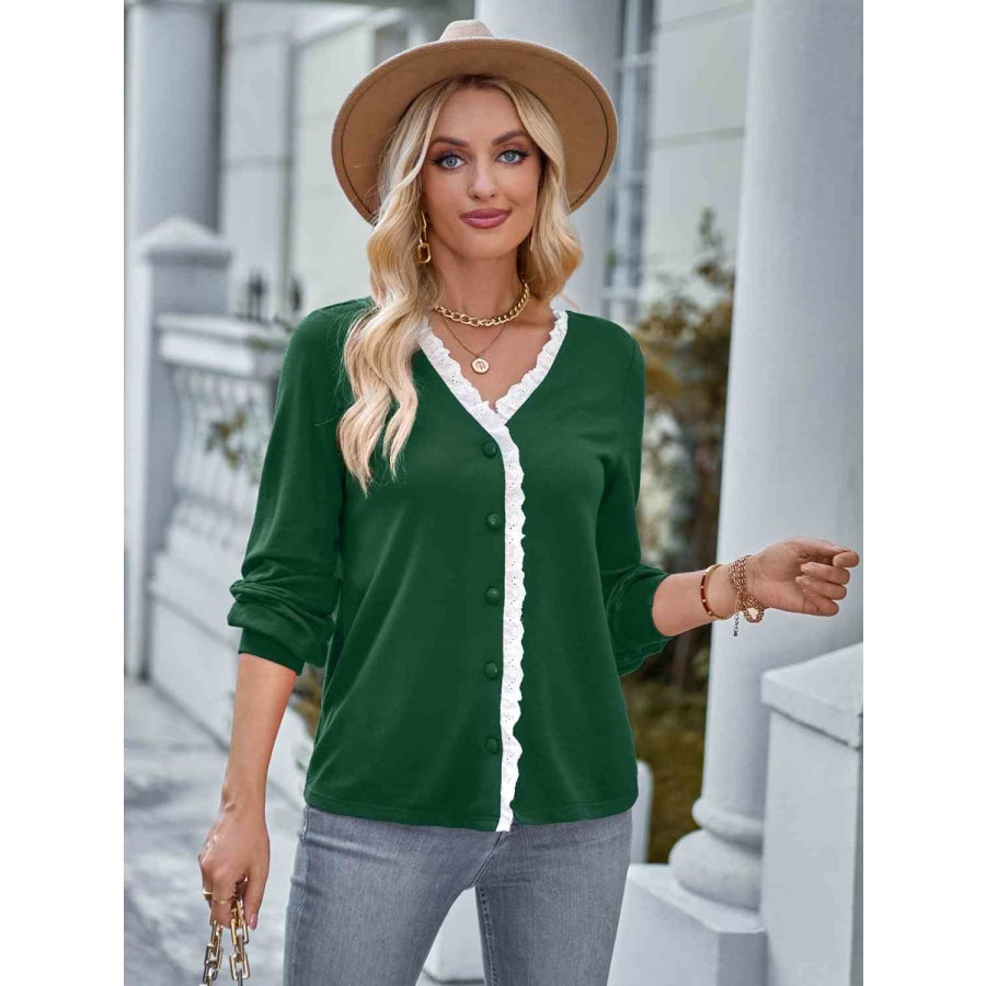 Lace Trim Button Down Top