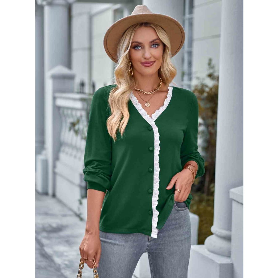 Lace Trim Button Down Top