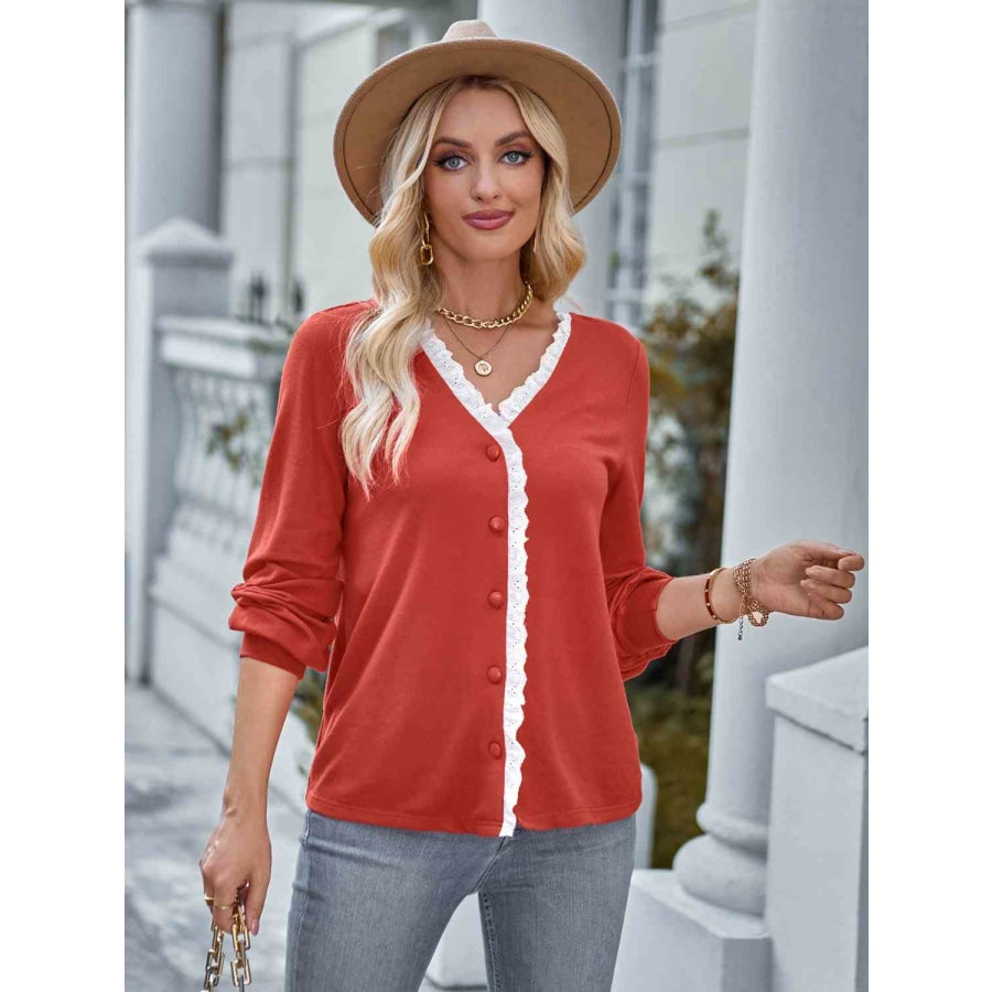 Lace Trim Button Down Top