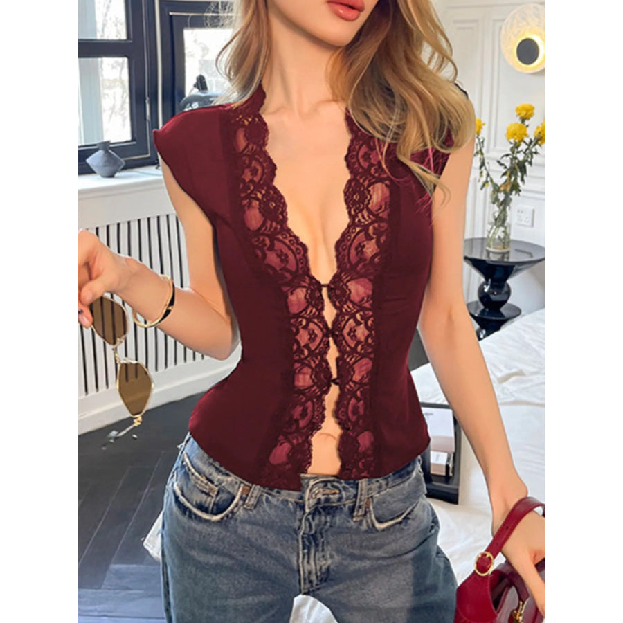 Lace Trim Button Front Vest Apparel and Accessories
