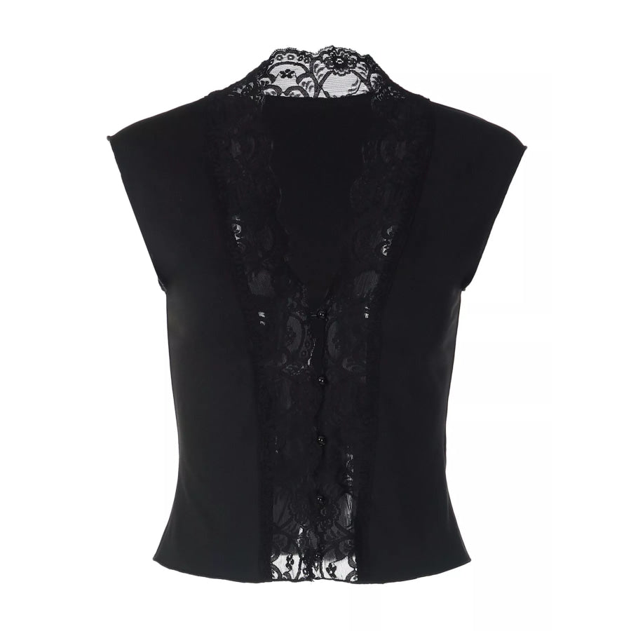 Lace Trim Button Front Vest Apparel and Accessories