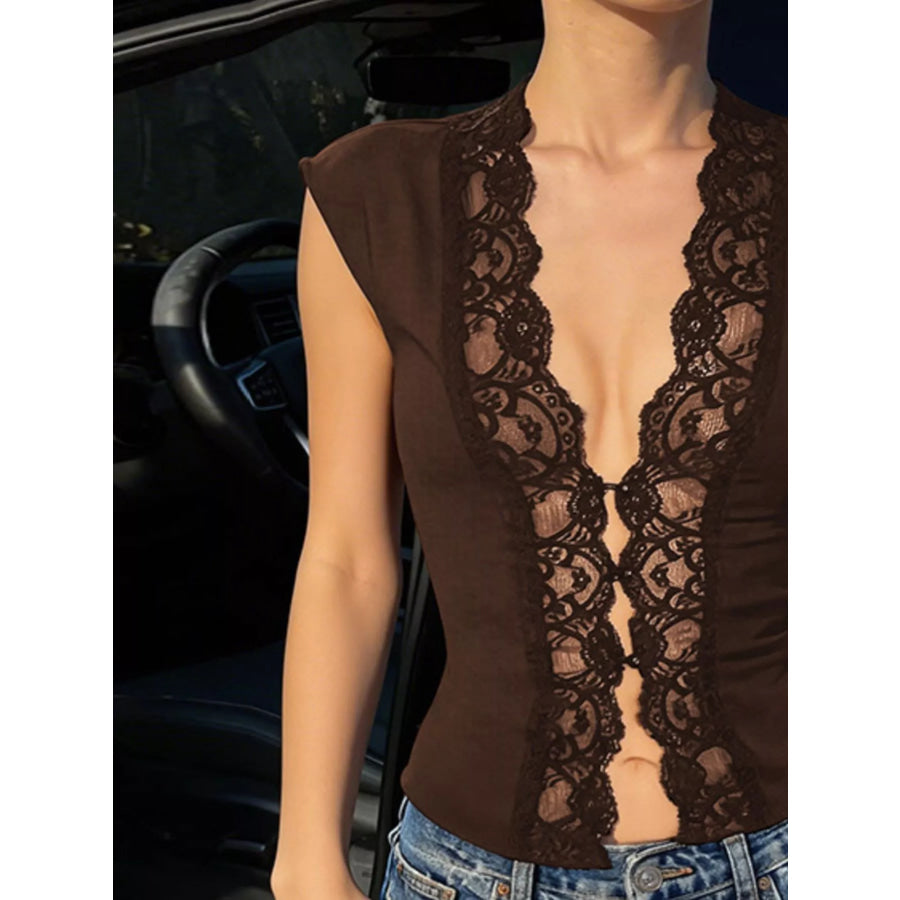 Lace Trim Button Front Vest Apparel and Accessories