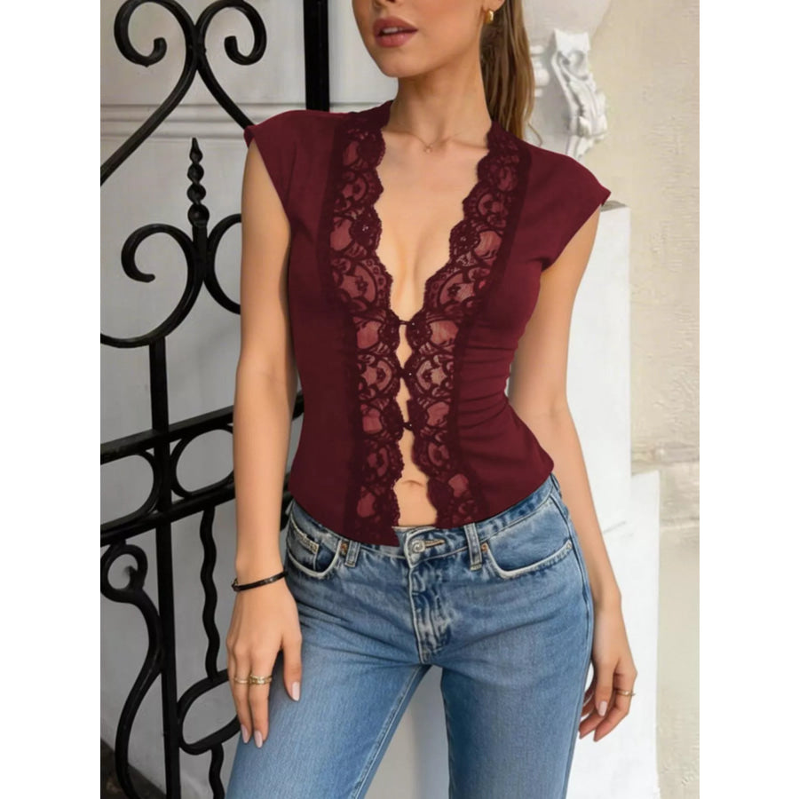 Lace Trim Button Front Vest Apparel and Accessories