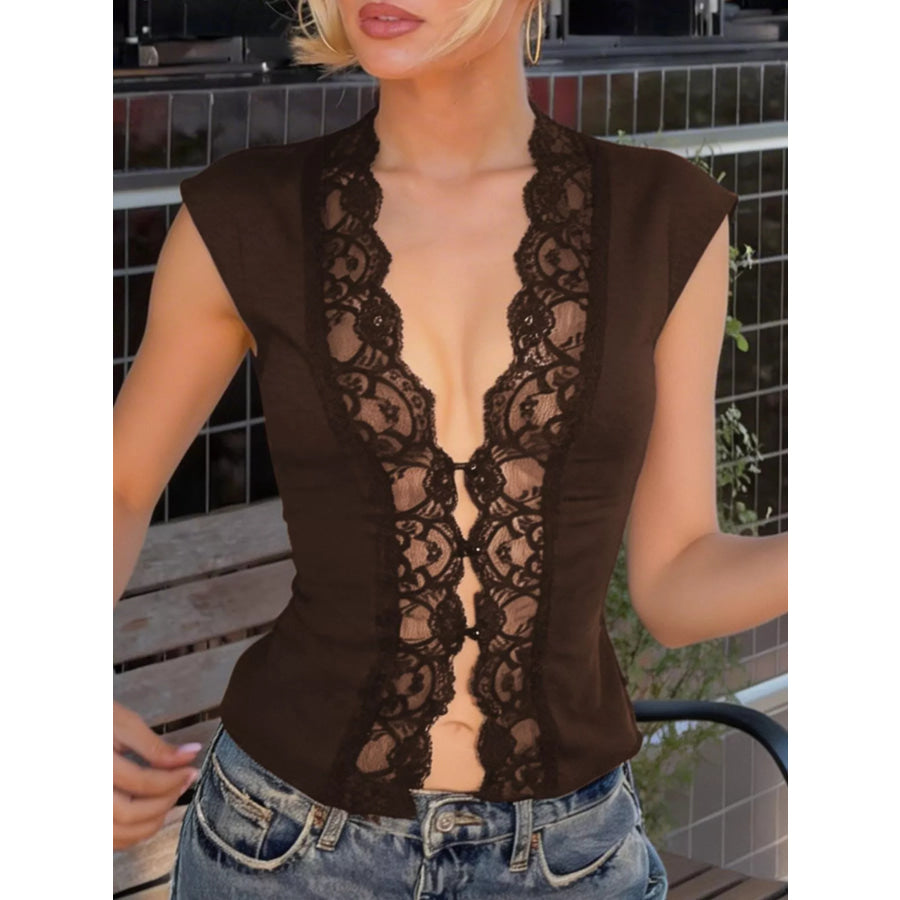 Lace Trim Button Front Vest Apparel and Accessories