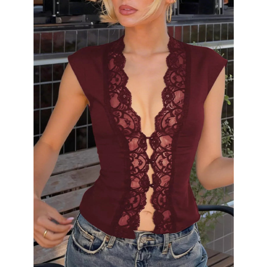 Lace Trim Button Front Vest Apparel and Accessories