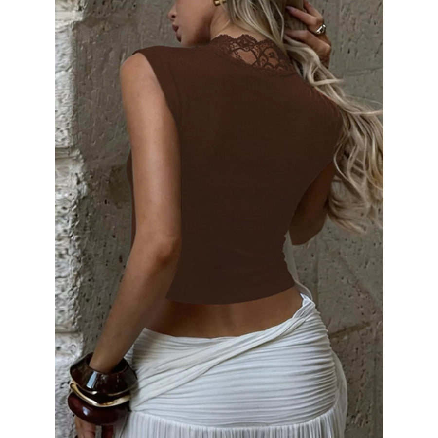 Lace Trim Button Front Vest Apparel and Accessories