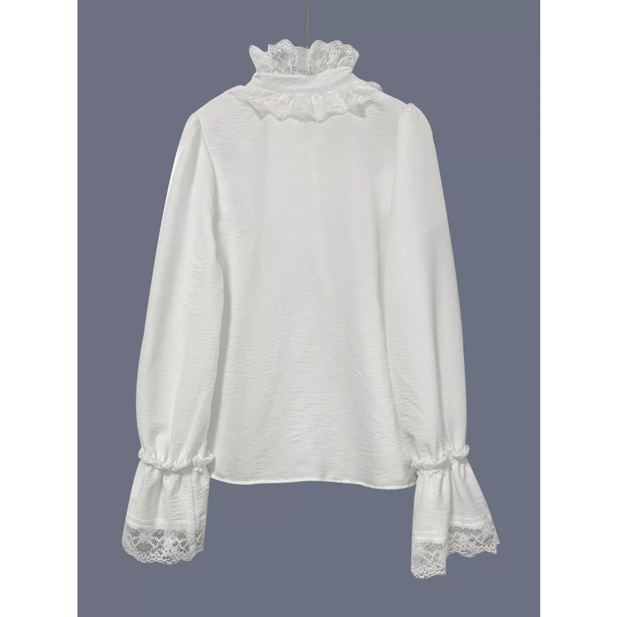 Lace Trim Button Up Shirt Apparel and Accessories