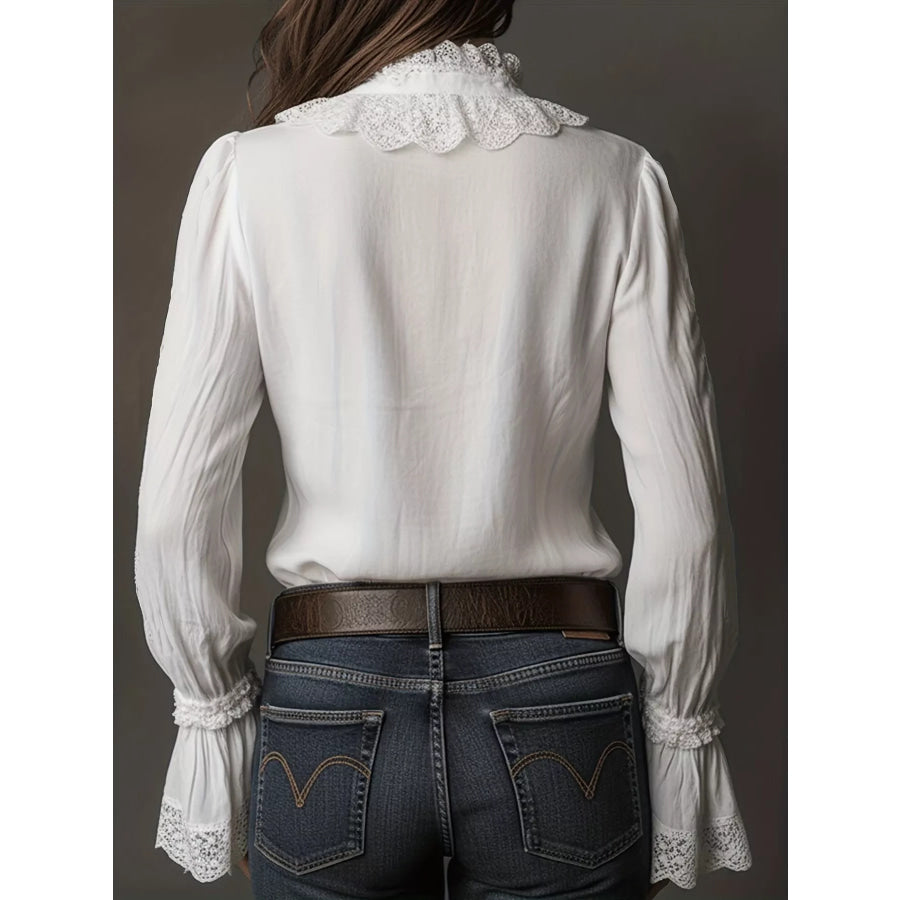 Lace Trim Button Up Shirt Apparel and Accessories