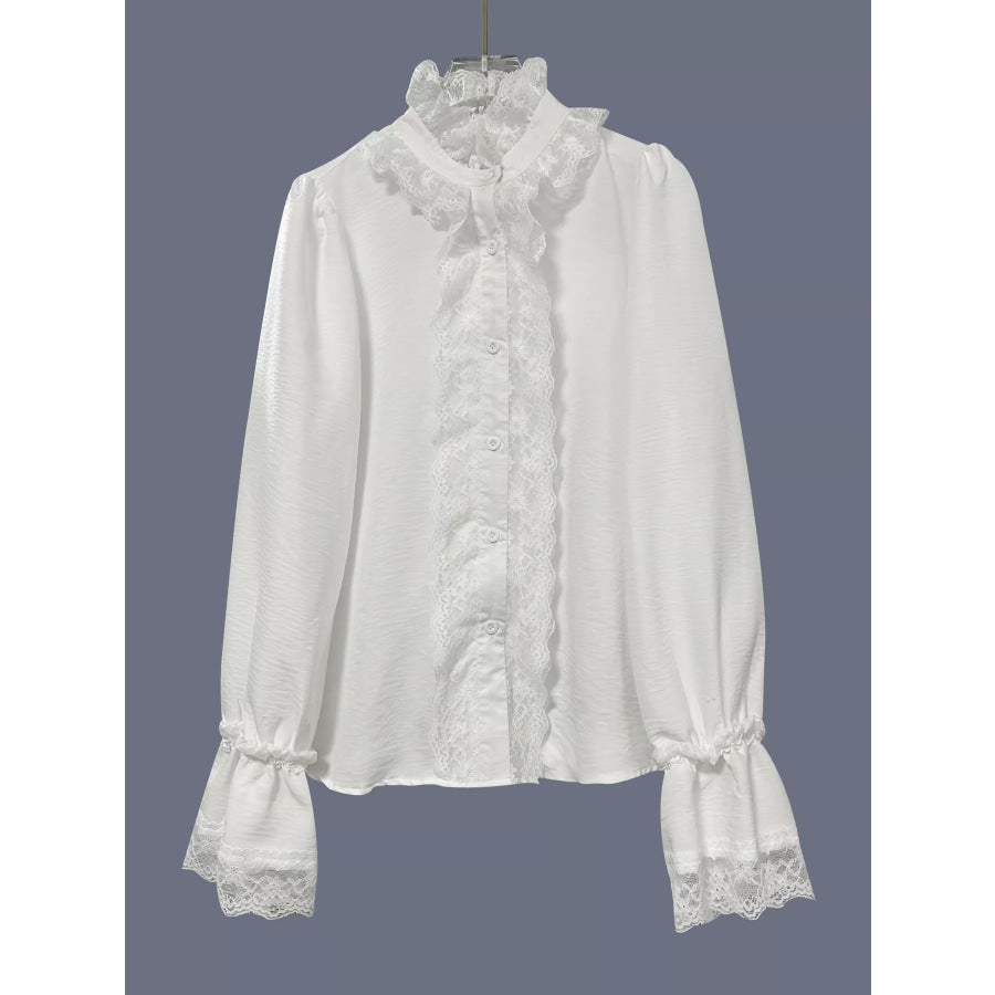 Lace Trim Button Up Shirt Apparel and Accessories