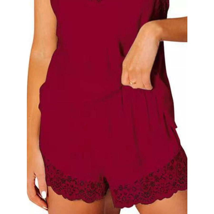 Lace Trim Cami and Shorts Lounge Set Apparel and Accessories