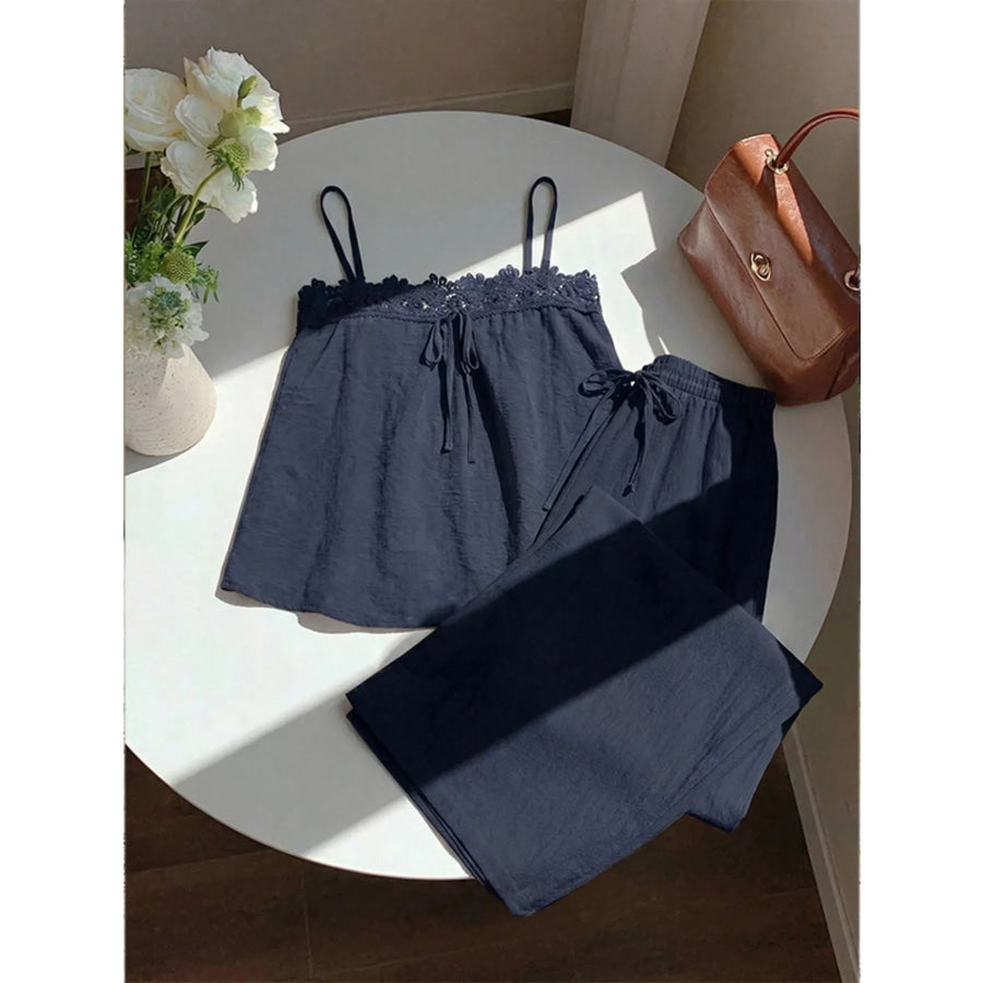 Lace Trim Cami and Wide-Leg Pants Set Apparel and Accessories