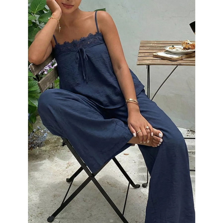 Lace Trim Cami and Wide-Leg Pants Set Apparel and Accessories