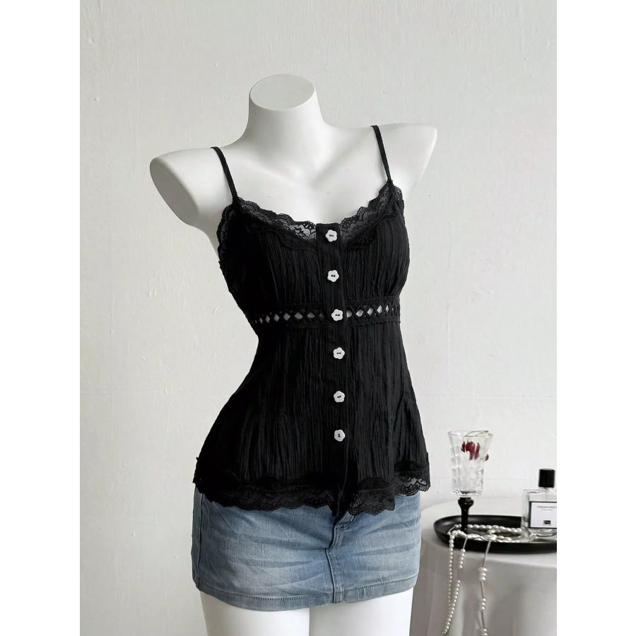 Lace Trim Cami Black / S Apparel and Accessories