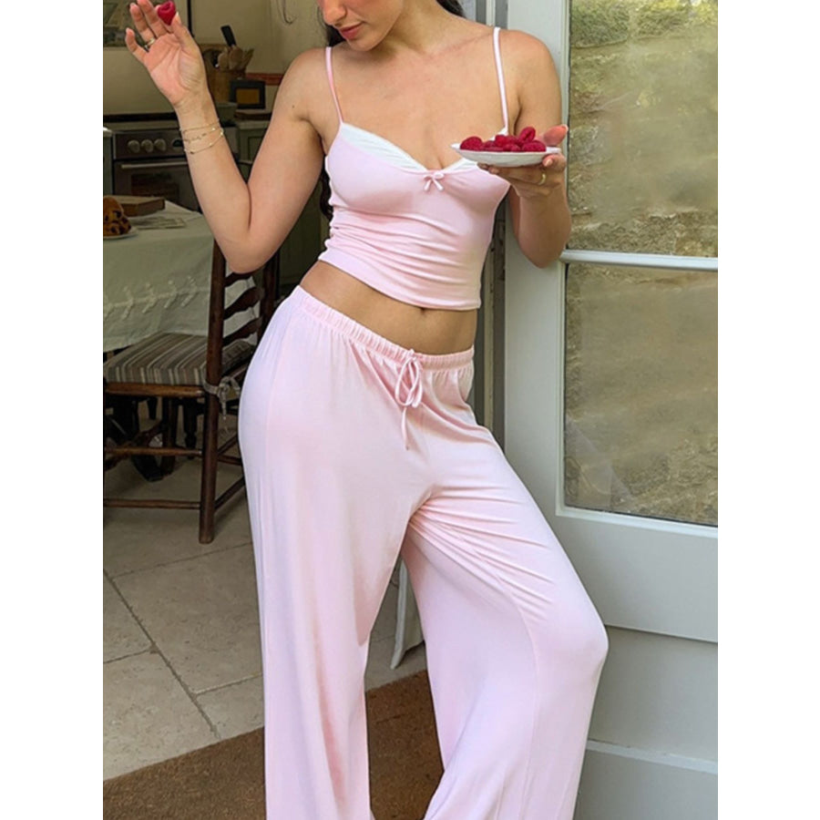Lace Trim Cami & Pants Lounge Set Apparel and Accessories