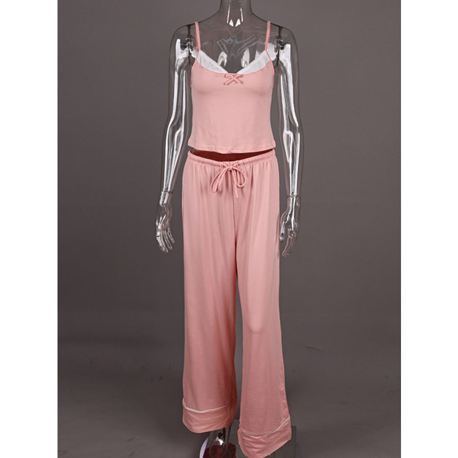 Lace Trim Cami & Pants Lounge Set Apparel and Accessories