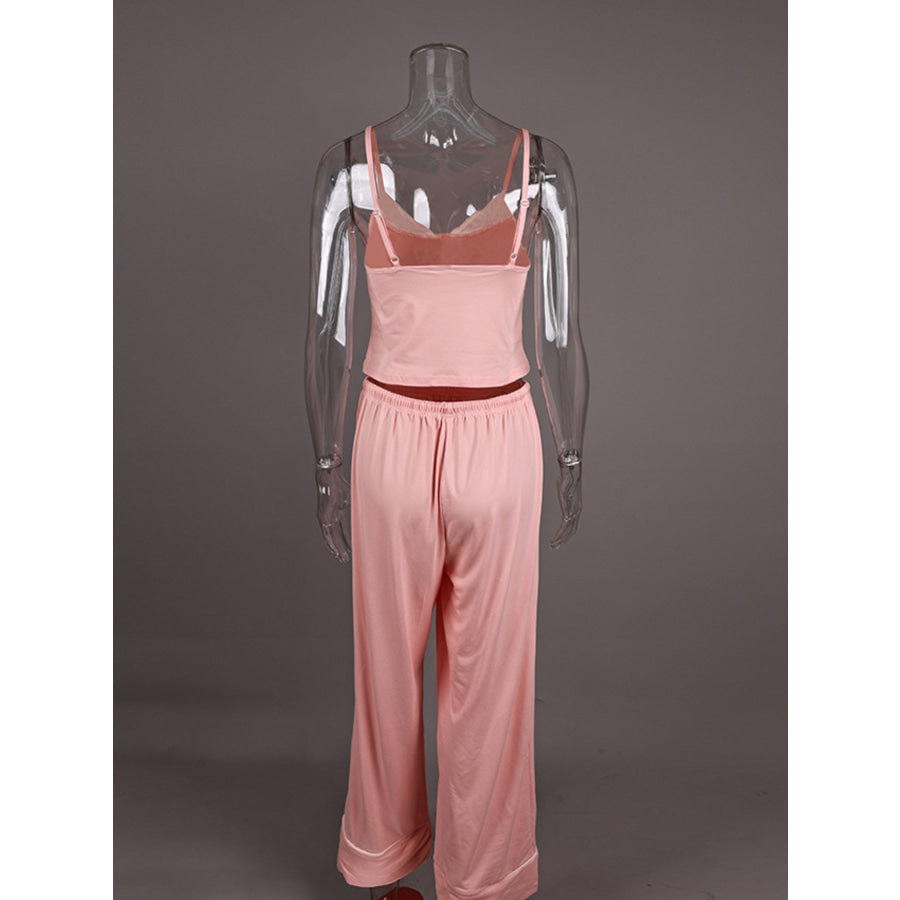 Lace Trim Cami & Pants Lounge Set Apparel and Accessories