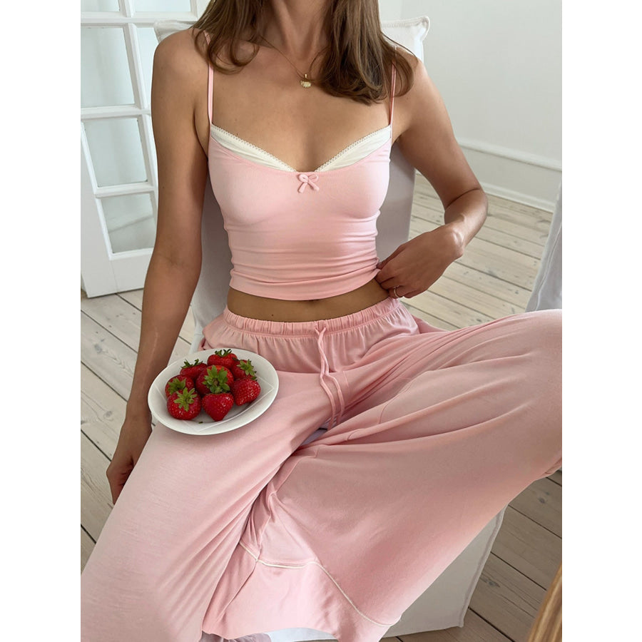 Lace Trim Cami & Pants Lounge Set Dusty Pink / S Apparel and Accessories