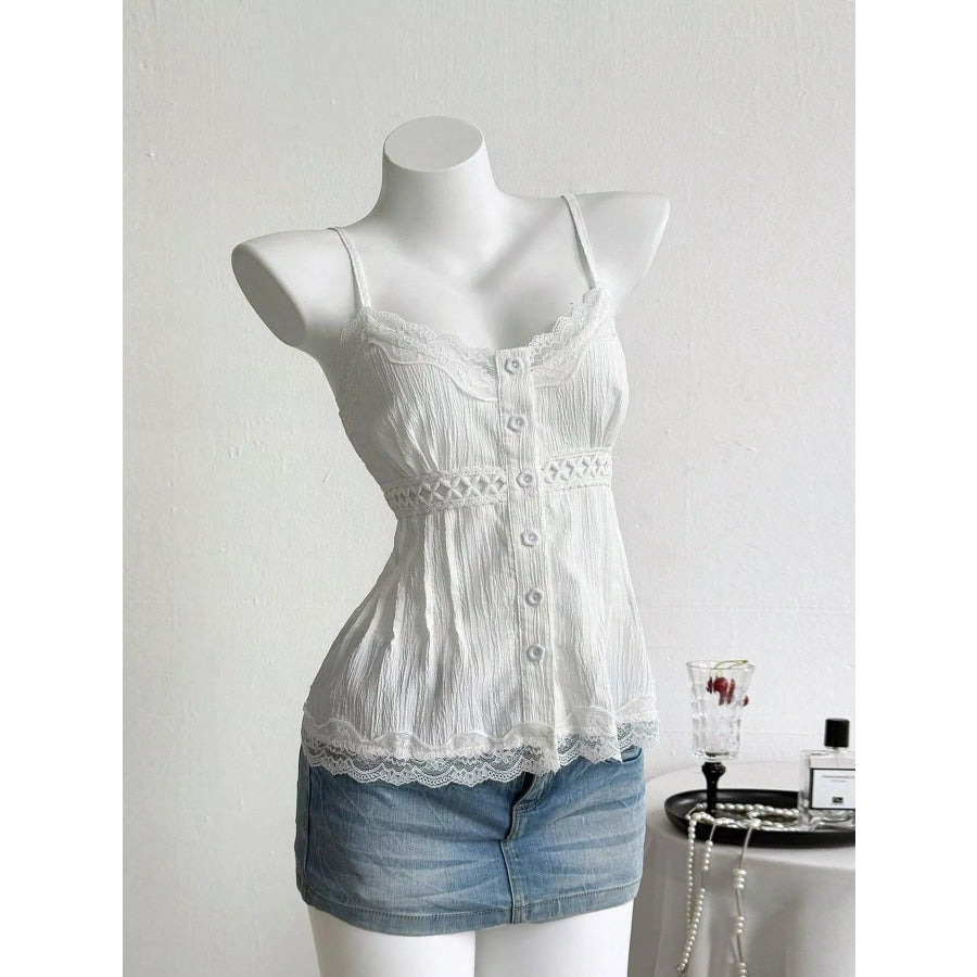 Lace Trim Cami White / S Apparel and Accessories