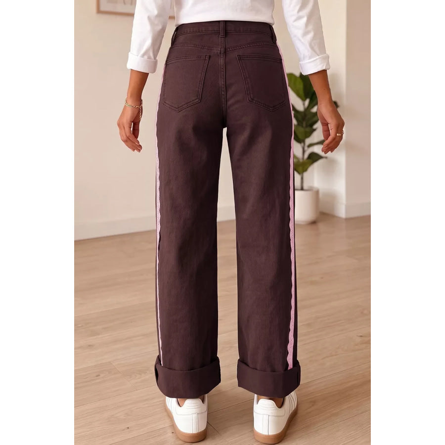 Lace Trim Casual Full-Length Regular Fit Jeans Apparel and Accessories