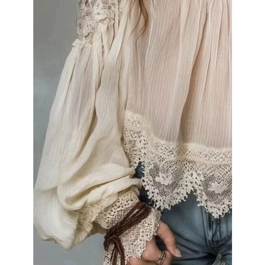 Lace Trim Cold Shoulder Blouse Apparel and Accessories