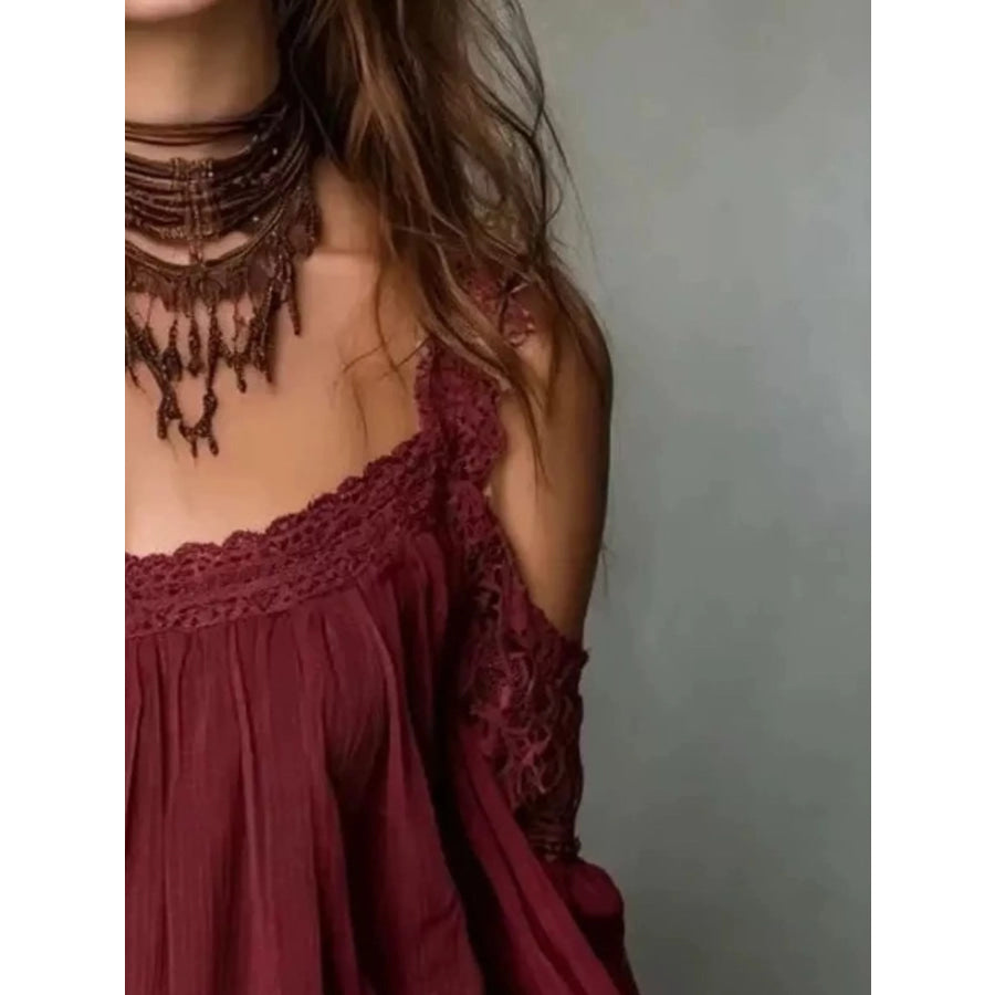 Lace Trim Cold Shoulder Blouse Apparel and Accessories
