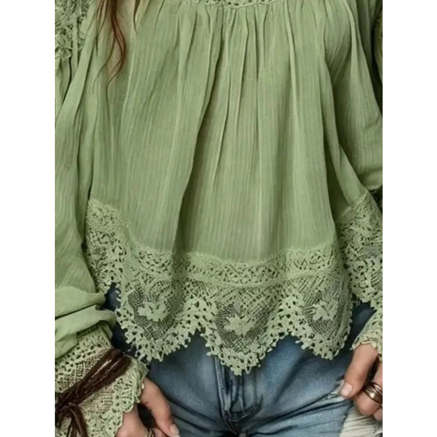 Lace Trim Cold Shoulder Blouse Apparel and Accessories