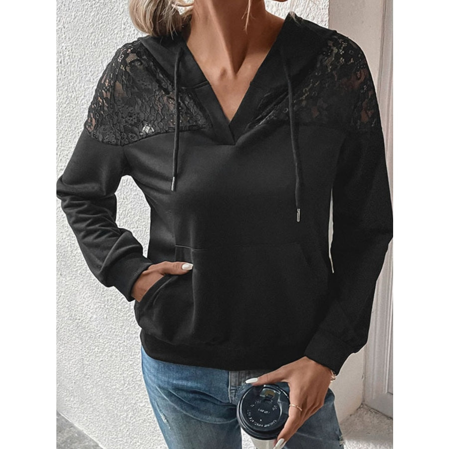 Lace Trim Dropped Shoulder Hoodie