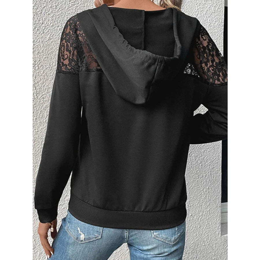 Lace Trim Dropped Shoulder Hoodie