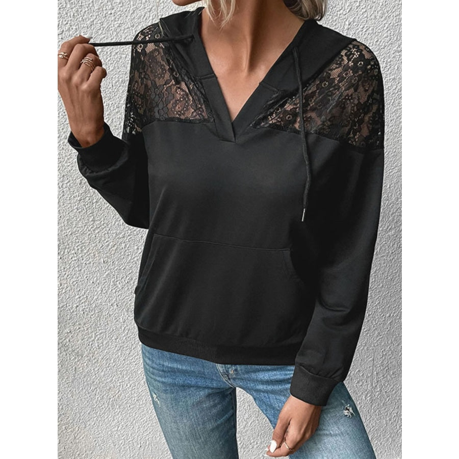 Lace Trim Dropped Shoulder Hoodie