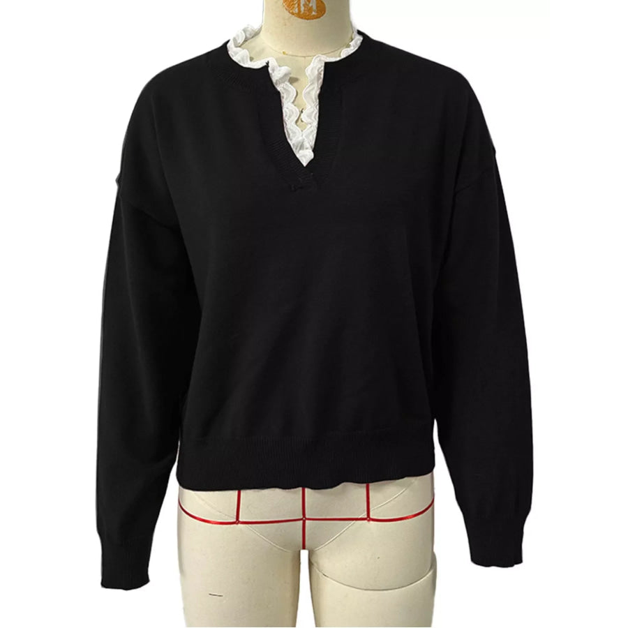 Lace Trim Dropped Shoulder Sweater Apparel and Accessories