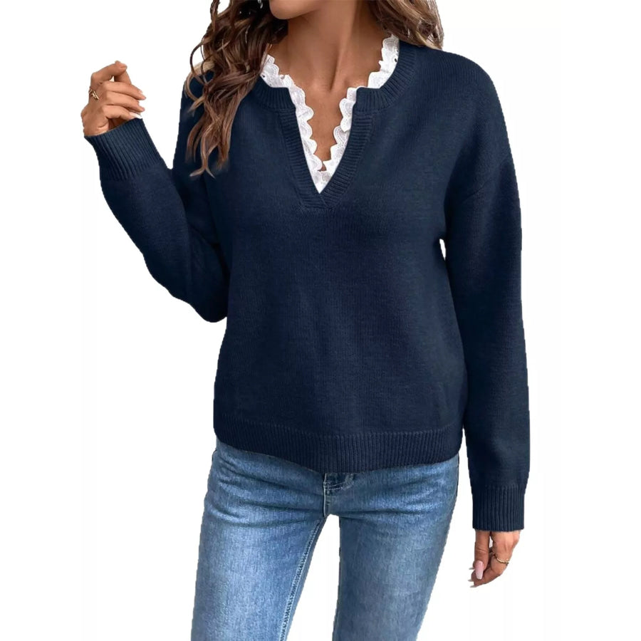 Lace Trim Dropped Shoulder Sweater Apparel and Accessories