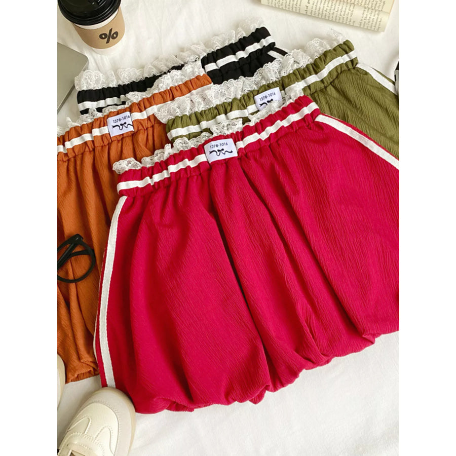 Lace Trim Elastic Waist Mini Skirt Apparel and Accessories