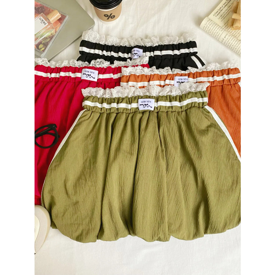 Lace Trim Elastic Waist Mini Skirt Apparel and Accessories
