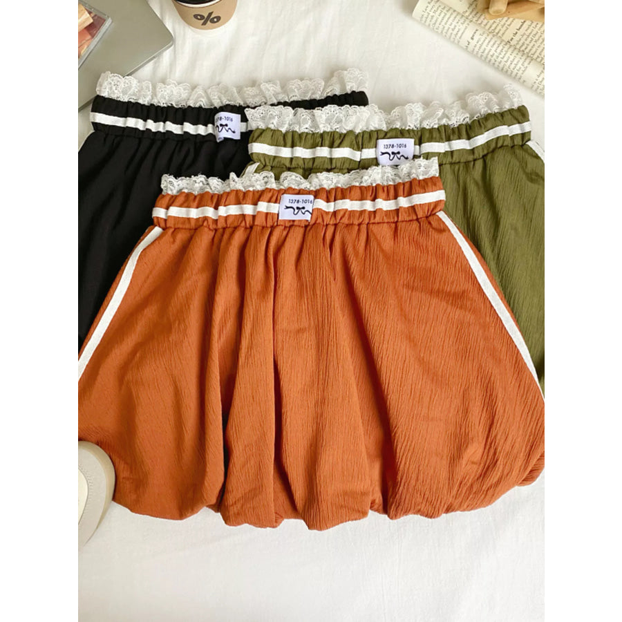 Lace Trim Elastic Waist Mini Skirt Apparel and Accessories