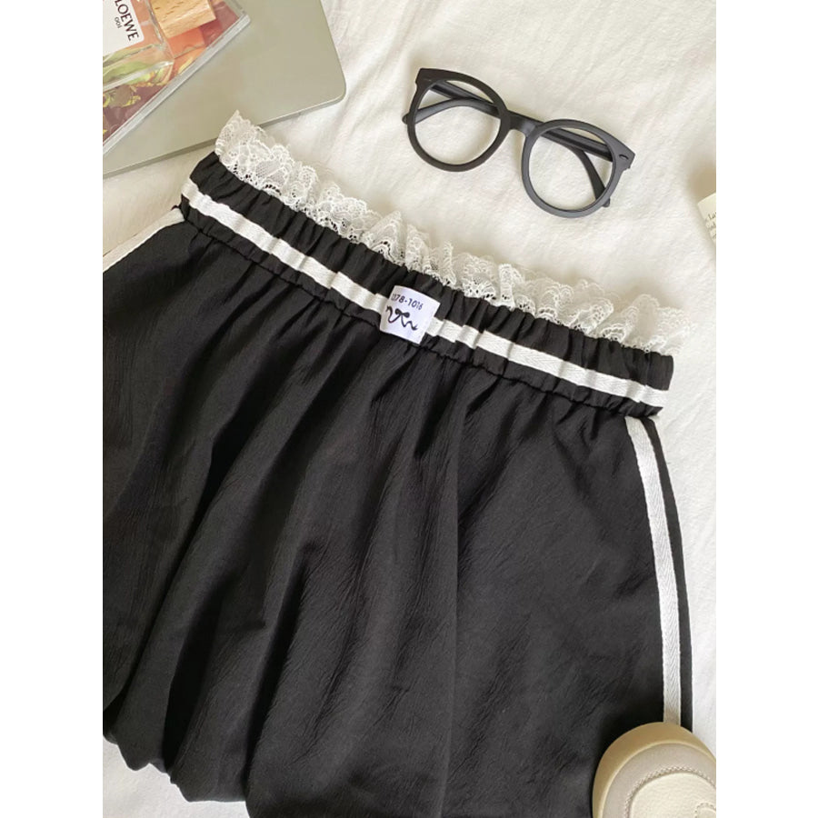 Lace Trim Elastic Waist Mini Skirt Apparel and Accessories