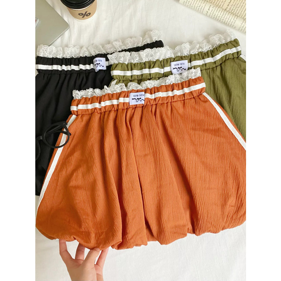 Lace Trim Elastic Waist Mini Skirt Apparel and Accessories