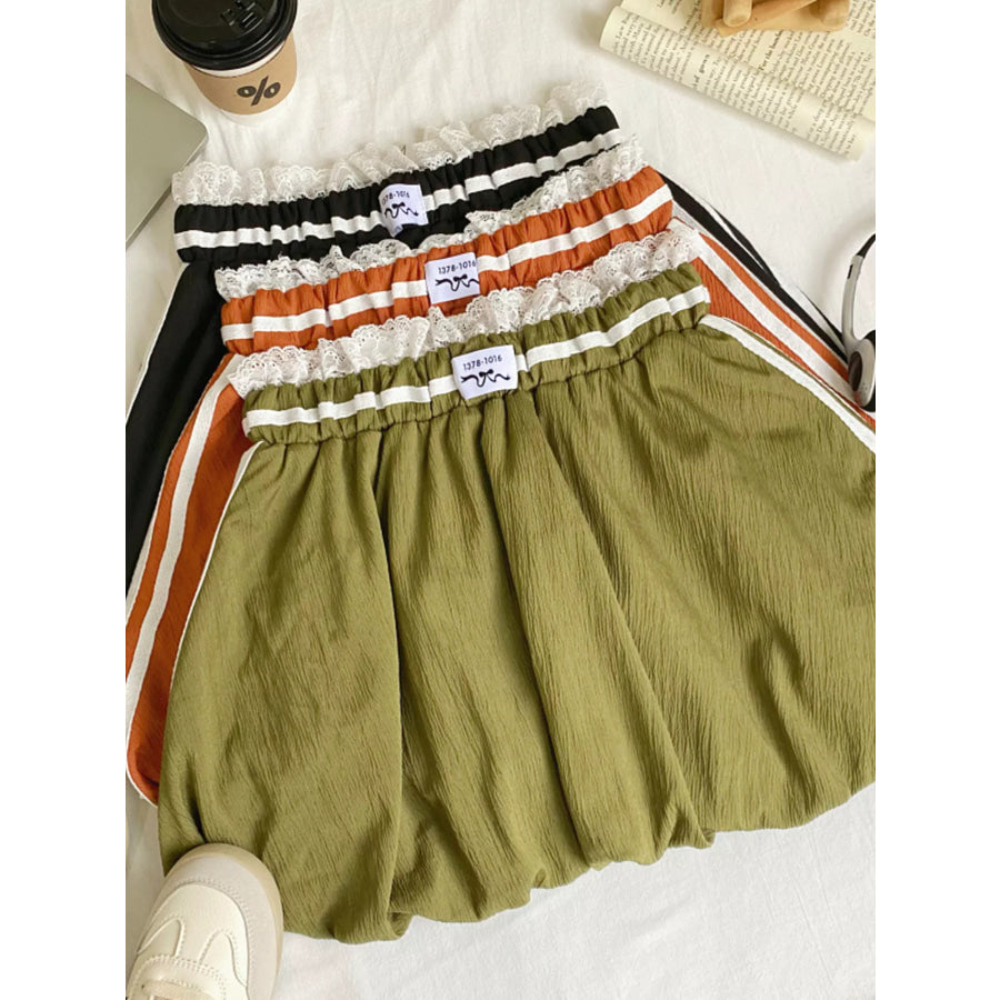 Lace Trim Elastic Waist Mini Skirt Apparel and Accessories