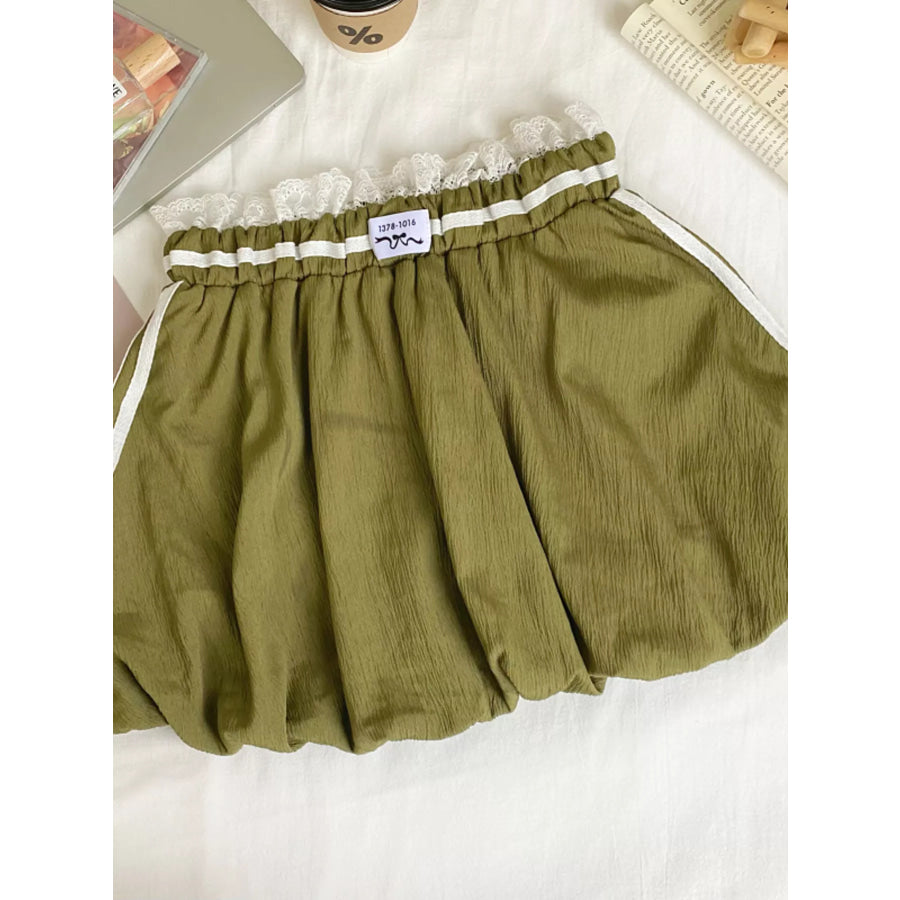 Lace Trim Elastic Waist Mini Skirt Army Green / S Apparel and Accessories